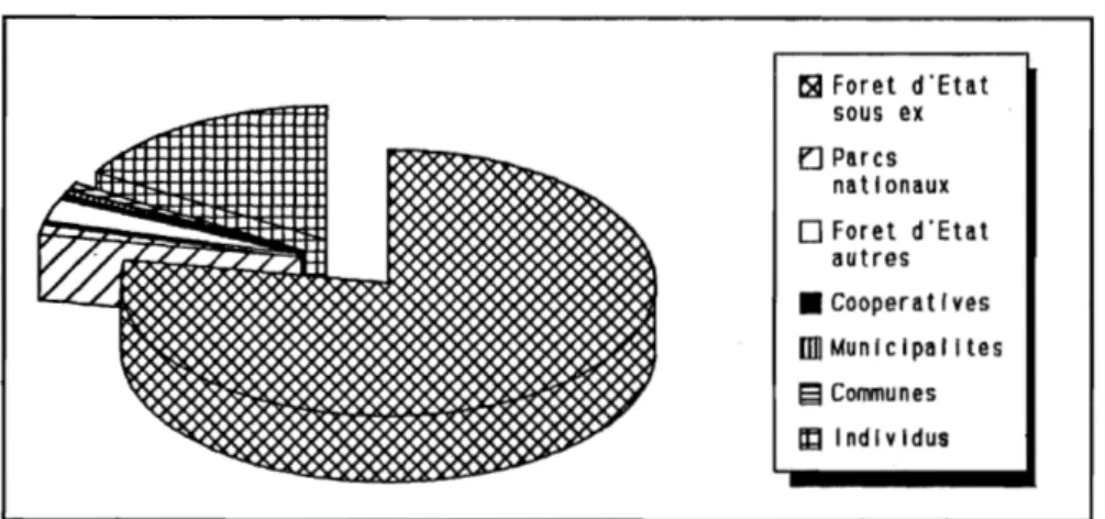 Figure 1 Différents types de tenure et d'affectation du couvert forestier  polonais 