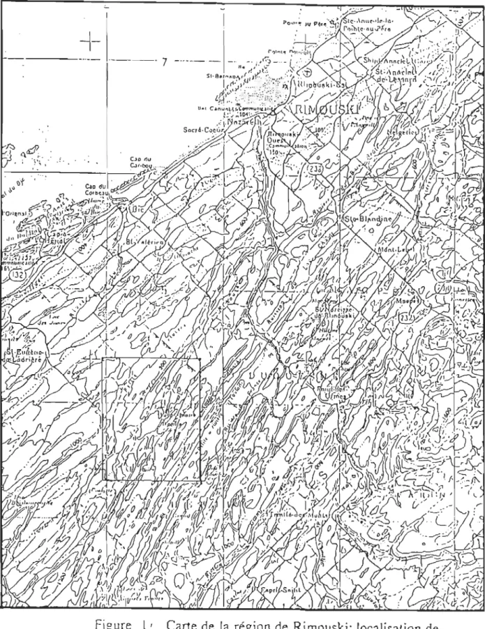 Figure  [,  Carte de  la  région  de  Rimouski:  focalisation  de  la  seigneurie  Nicolas-Riou 