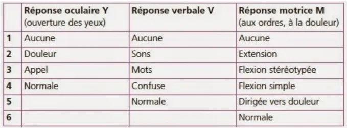 Tableau n°1: Score de Glasgow  