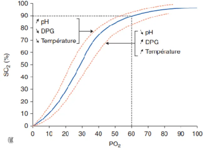 Figure 1 : Courbe de dissociation de l’oxyhémoglobine (3) 