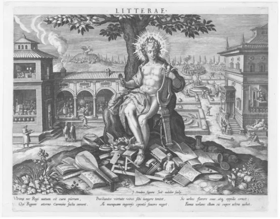 Figure 20.2  Johann Sadeler after Jan van der Straet (Johannus Stradanus), Apollo as  Protector of the Arts and Sciences, engraving, 1597