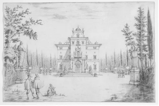 Figure 20.8  Israël Sylvestre, Casino del Monte (Villa Ludovisi), graphite, watercolor, with  gray and brown wash on cream antique laid paper, with framing lines in  brown ink, c.1650