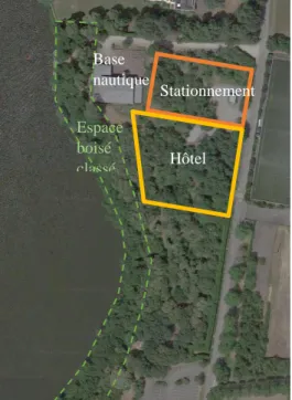 Figure  i  -  Plan  de  l'état  initial  et  du  programme  du  site  (photo  aérienne  Google maps, 2018) 