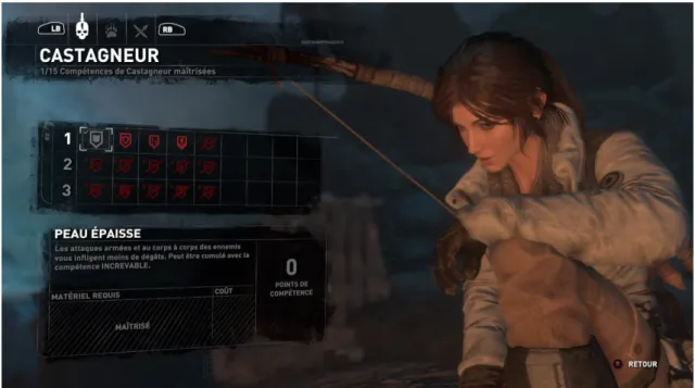 Figure 6 (p. 24) : Attribution des points de compétence dans Rise of the Tomb Raider. Source :  capture d’écran