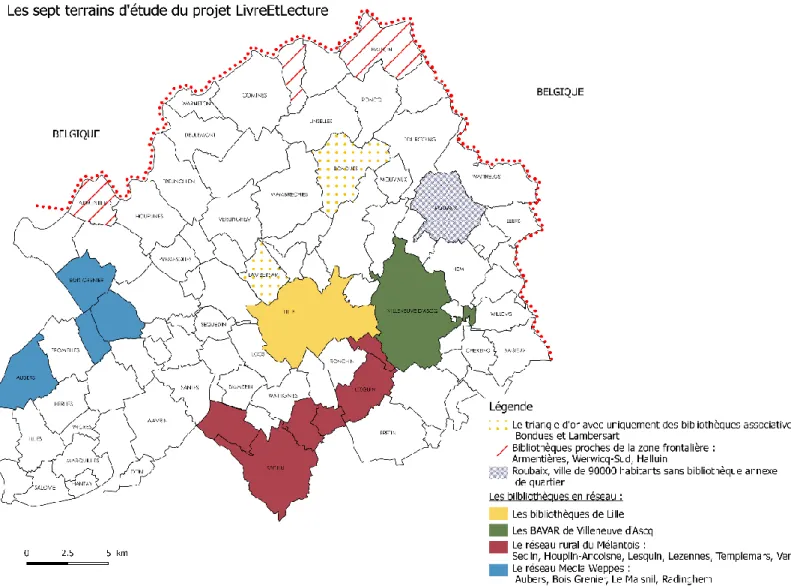 Figure 3: Cartographie des terrains d'étude du projet LivreEtLecture 
