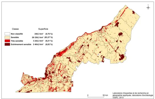 Figure 4: Aires de sensibilité dans le territoire à l’étude