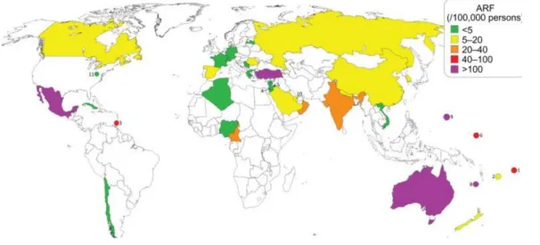 Figure 5. Incidence mondiale du RAA de 1991 au présent (17) 