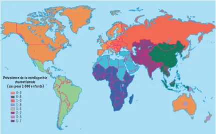 Figure 7. Prévalence des cardiopathies rhumatismales chez les enfants de 5 à 14 ans (1)   
