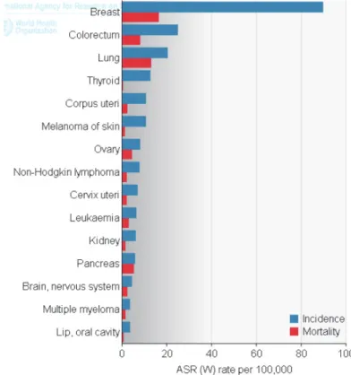 Figure 2 : Taux d'incidence et de mortalité   en fonction de l'âge chez les femmes en France