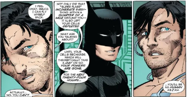 Figure 2.  Batman annonce à Superman qu’il a perdu ses pouvoirs dans Superman #38  (Geoff Johns et John Romita Jr., 2015)