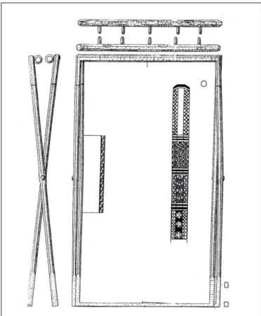 Fig. 2 – Siège en X à attache de l’assise par anneaux et tringles, sépulture  79 de Nocera Umbra (Italie), entre 590 et 610 (d’après Gütermann 2011,  p