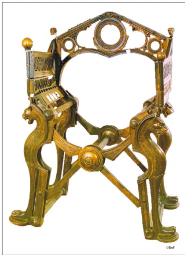 Fig. 15 – Le « trône de Dagobert », peut-être d’époque mérovingienne,  modifié à l’époque carolingienne, au XII e  siècle puis au XIX e  siècle, BnF.