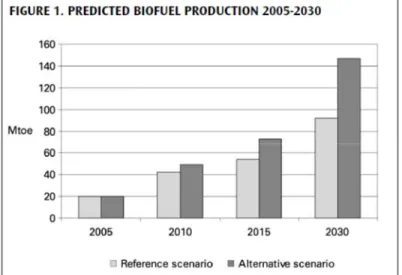 Figure 2 : Les prévisions de la production de biocarburants 2005-2030 