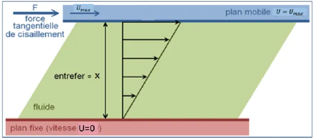 Figure 37. Gradient de vitesse d'un écoulement laminaire entre deux plaques 