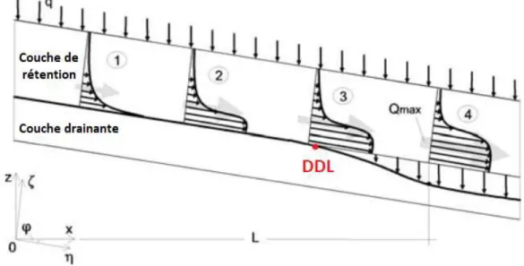 Figure 2-11 : Influence du bri capillaire incliné sur l’infiltration et localisation de point DDL  (tirée et modifié de Kämpf et al., (2003))