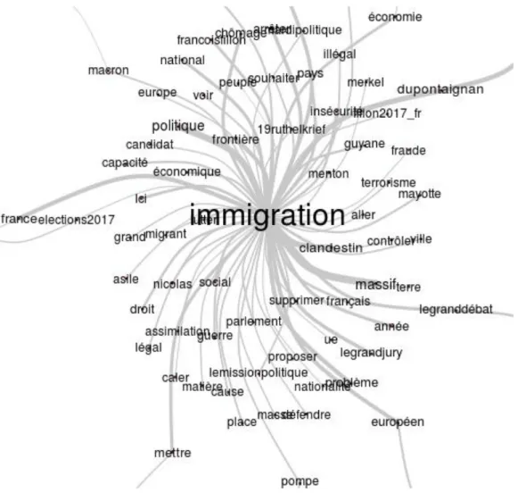Figure 15 : Les mots associés au mot « immigration » pour tous les candidats 