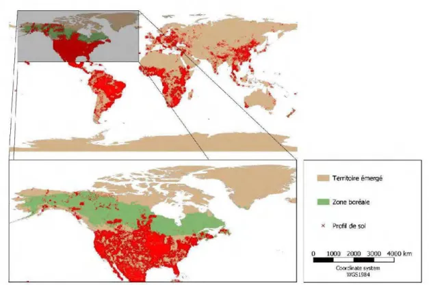 Figure 0.2 Distribution mondiale des profils de sol regroupés  dans la base de  dom1ées  World Soil Informati on System