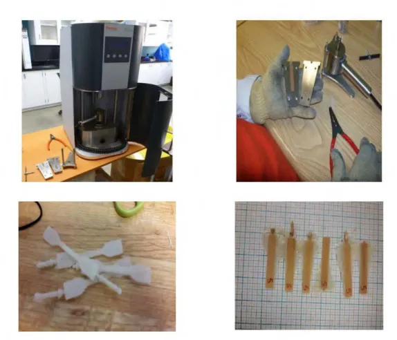 Figure 2.6 : La machine de moulage par injection Minijet et les différents 