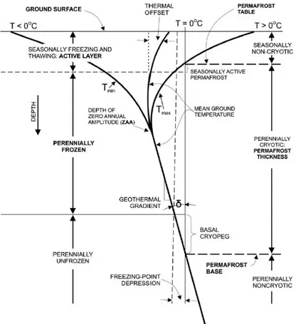 Figure 1.2 : Modèle thermophysique du pergélisol (tiré de Dobinski 2011) 