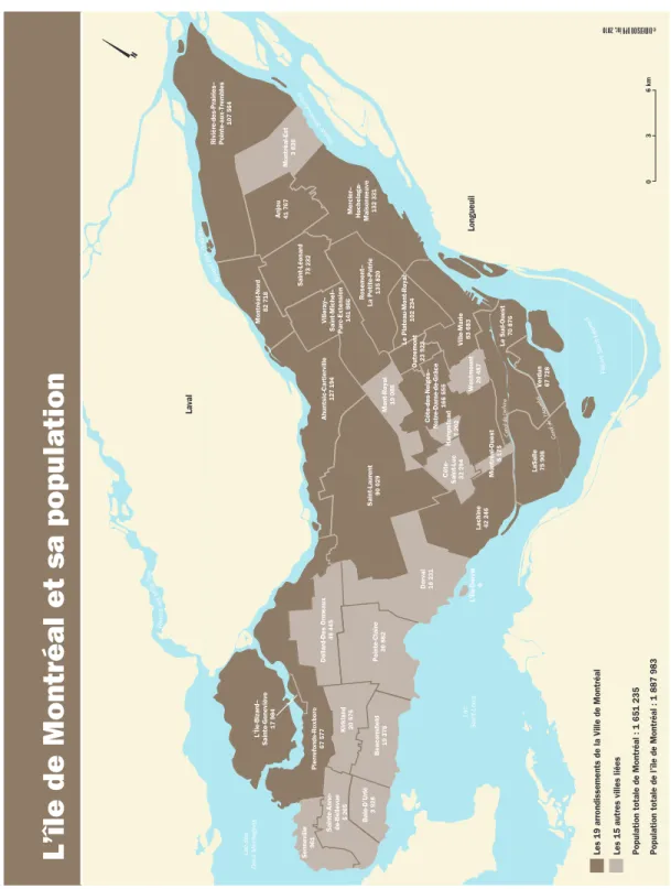 Figure  5.1  Arrondissements  et  autres  municipalités  de  l’île  et  leur  population  en  2015  (Ville de Montréal, 2015a)