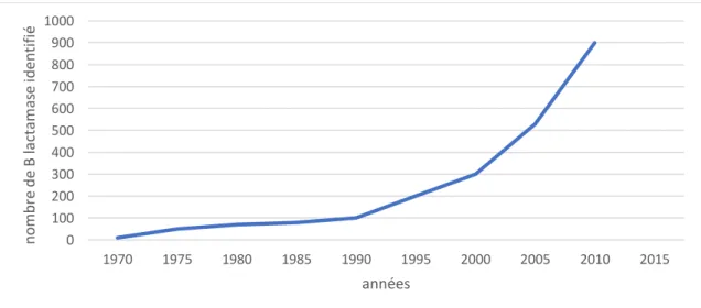 Figure 1 : Nombre de bêta-lactamases identifié au cours du temps 