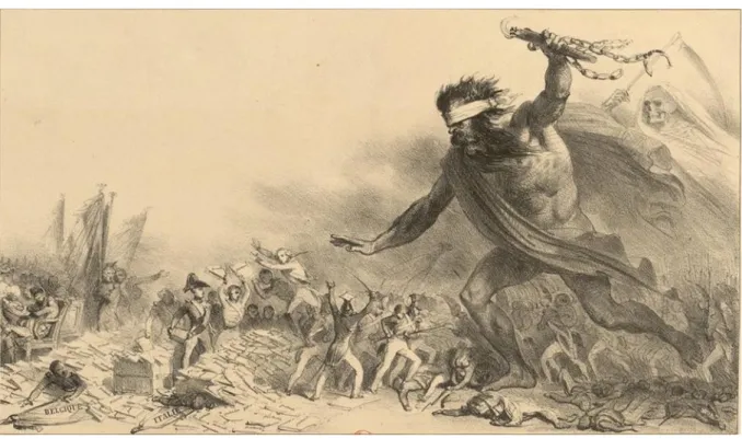 Figure 2 « La barbarie et le choléra morbus entrant en Europe : Les Polonais se battent, les puissances font des protocoles et la  France… », Raffet, Auguste, 1831 