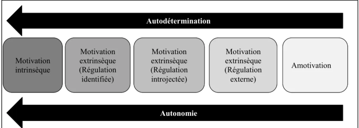 Figure 1 : Le continuum de la motivation, de l’autonomie et de l’autodétermination selon la théorie de  l’autodétermination de Deci et Ryan (1985)