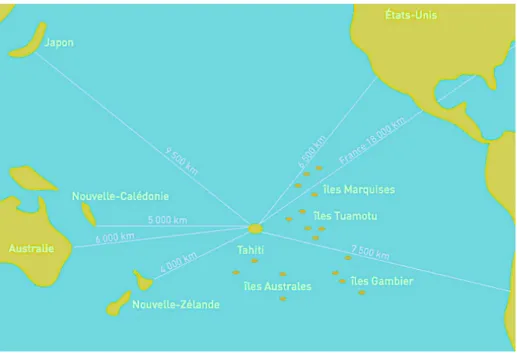 Figure   8   :   Situation   géographique   de   la   Polynésie   française.   Source   :   Site   internet   du   Haut-­‐Commissariat    de   la   République   en   Polynésie   française   (66)   