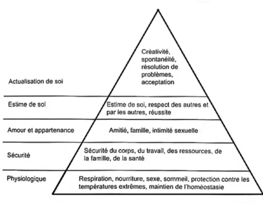 Figure 2 : Schéma adapté de la pyramide des besoins de Maslow (26) 