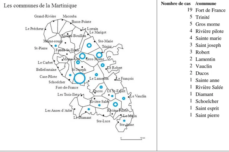 Tableau 4: Cartographie des intoxications aiguës par la Rubigine ®  en Martinique. 