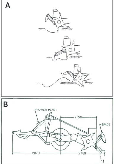 Figure 1. A-) Séquences montrant la formation d’un monticule par un scariﬁca- scariﬁca-teur de type Bräcke-monticule