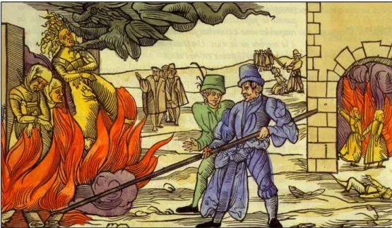 Figure 4 : Gravure médiévale illustrant la « chasse aux sorcières »  [ 23 ] . 
