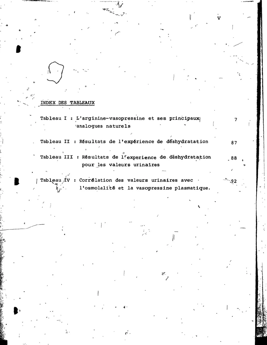 Tableau  I  :  ,L' arginine-vasopressine  et  ses  pr1nci'paux/ 