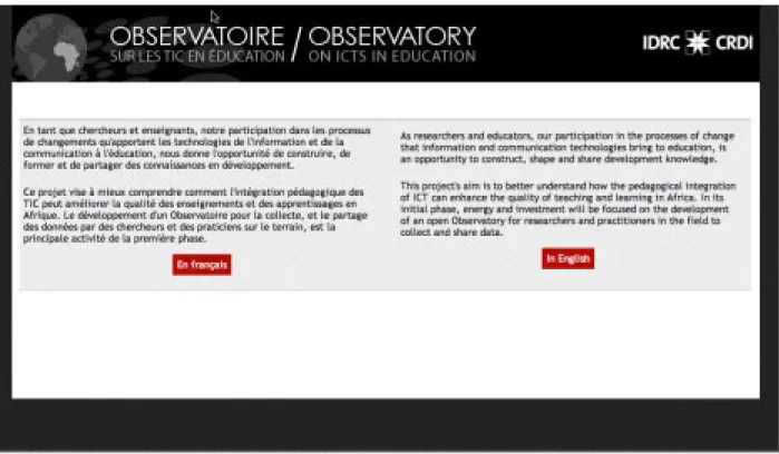 Figure 2 – Page d’accueil pressentie de l’observatoire