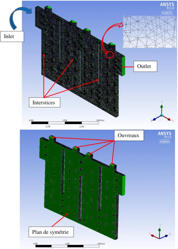 Figure 3.8. Maillage et conditions aux limites du modèle de la cloison Inlet 