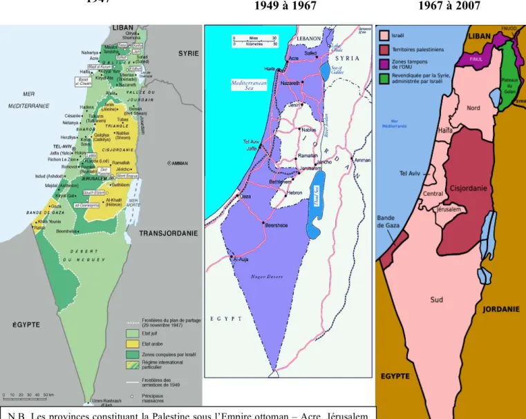 Figure 1 : Les frontières d’Israël de 1947 à 2007 
