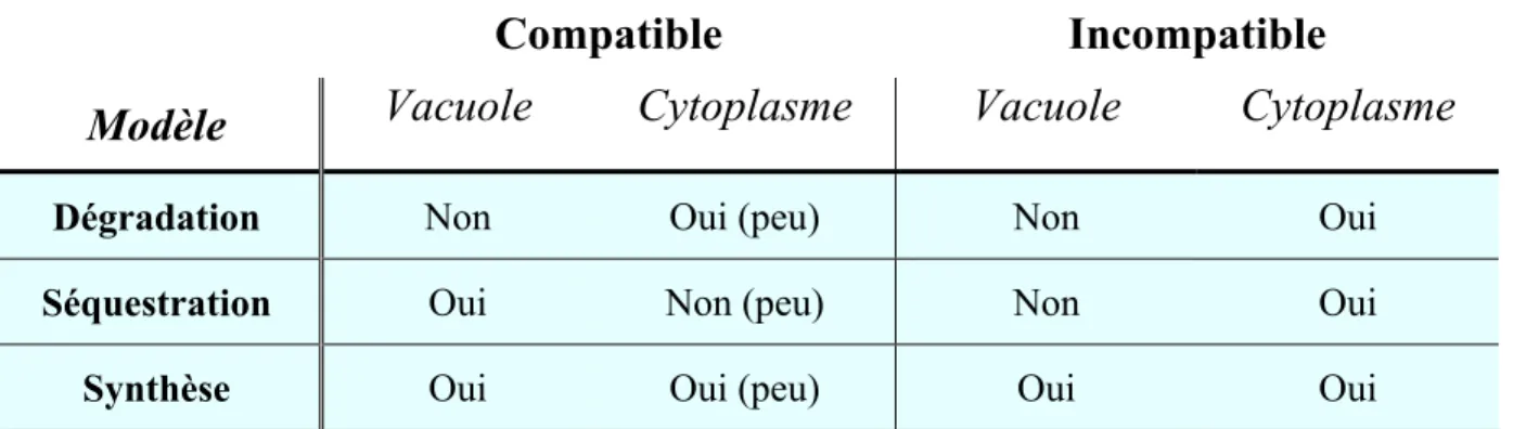 Tableau 1 : Tableau prévoyant la présence de S-RNases dans les compartiments du tube  pollinique selon le type de croisement et le modèle considéré