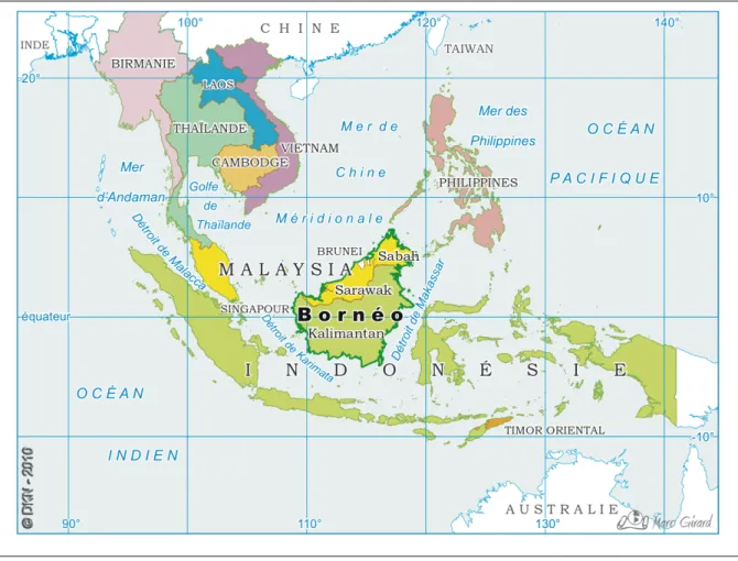 Figure 2 : Bornéo au cœur de l’Asie du Sud‐Est (Girard 2010). 