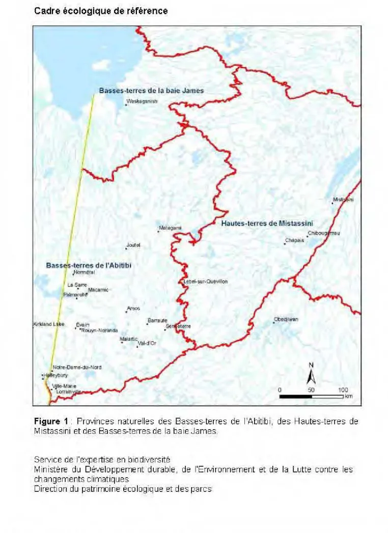 Figure  1 :  Provinces  naturelles  des  Basses-terres  de  I'Abitib i.  des  Hautes-terres  de  Mistassini  et des Basse  s