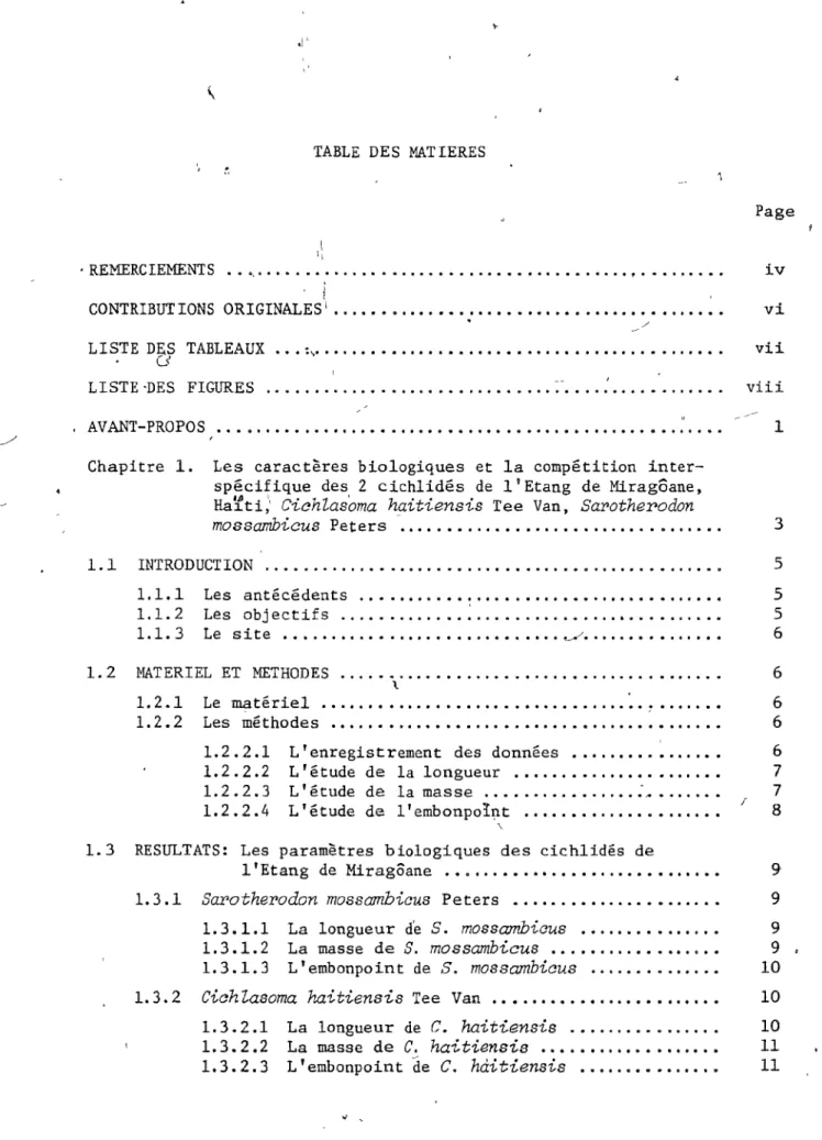 TABLE  DES  MATIERES 