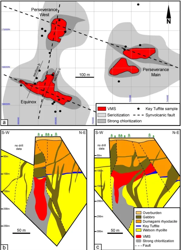 Figure 2.3  Geology  of  the  Perseverance  deposit  (modified  from  Glencore).  a  Plan  view