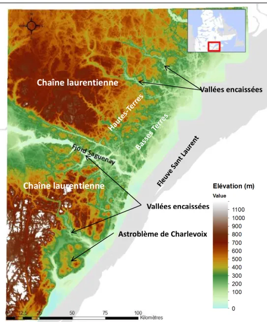 Figure 1.3 Carte topographique de la région de Charlevoix - Haute-Côte-Nord