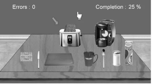 Fig. 1. First prototype in 2D, presenting the player preparing toasts and coffee 