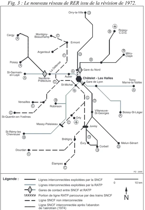 Fig. 3 : Le nouveau réseau de RER issu de la révision de 1972. 