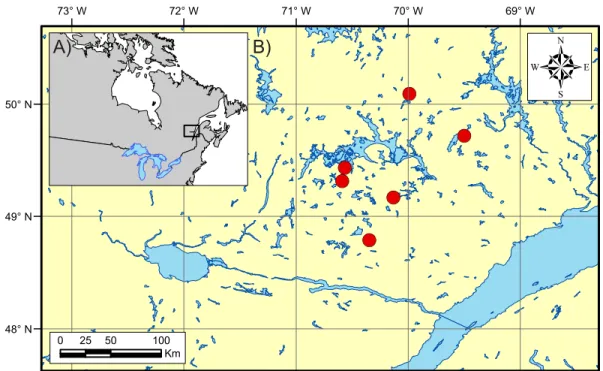 Fig 1. Geographic location of the study area in North America (A) and the experimental blocks (B).