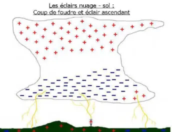 Figure 2-2:  Distribution des charges électriques dans la masse  d'un  cumulo- cumulo-nimbus (Chasseurs-orages.com) 