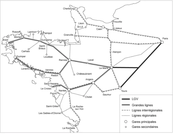 Figure 1 : Réseau ferroviaire dans le Grand-Ouest The railway connections in the Great West