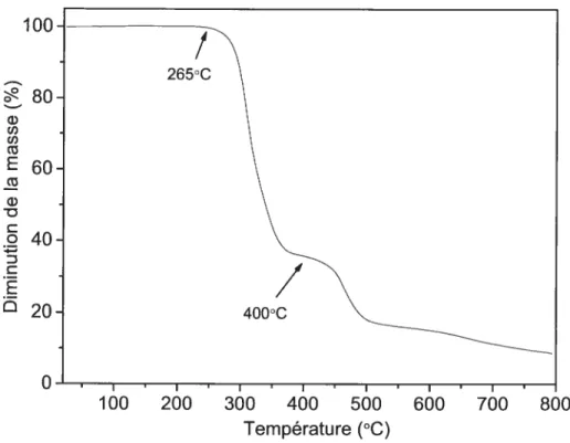 Figure 3-5 Dégradation thermique du PVC-A (vitesse de chauffe 1O°C/min).
