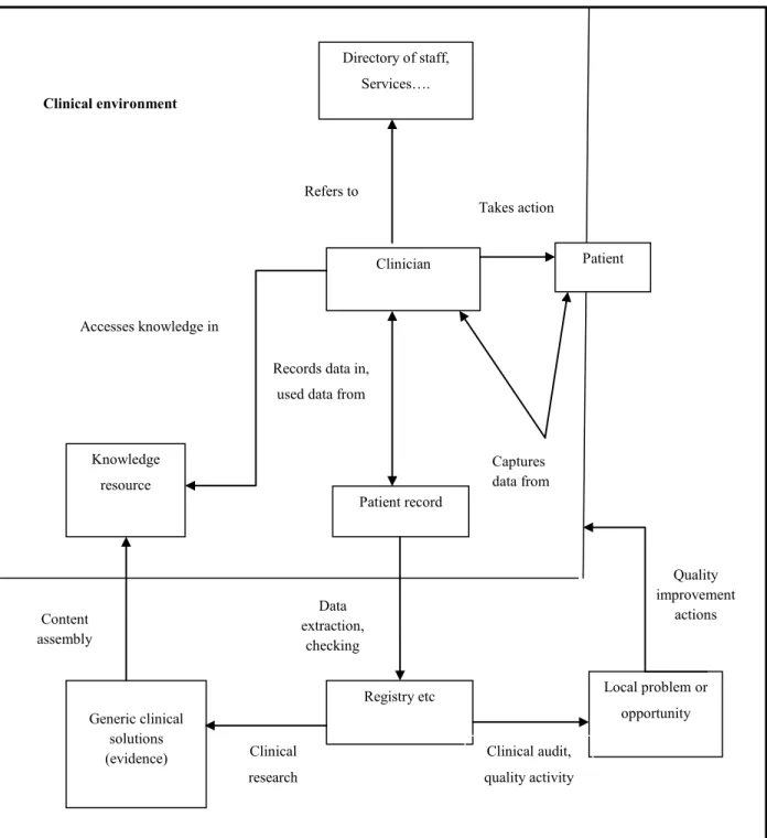 Figure  1.2:  Information  flows  in  clinical  and  non-clinical  environment  (adapted  with     permission from Wyatt and Sullivan  73 ) 