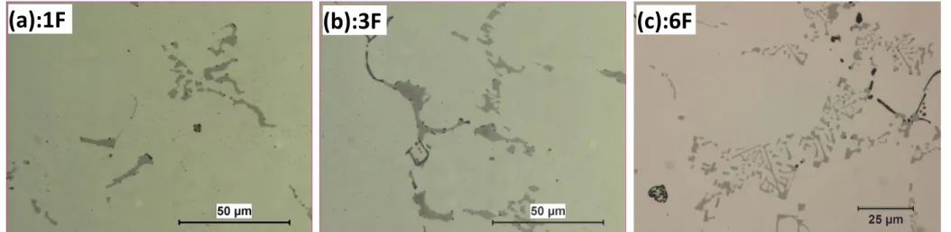 Figure 5 - Microstructures of experimental alloys after 648K (375°C)/48 h (before etched) 
